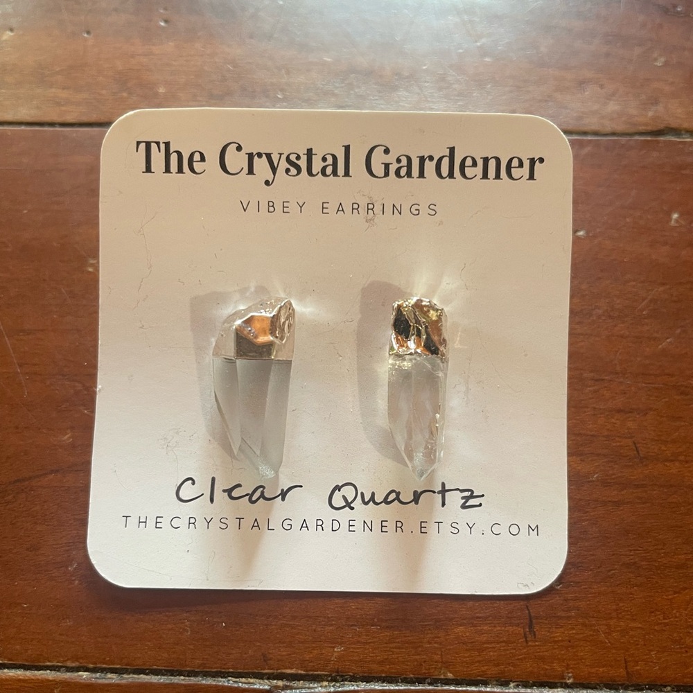 Clear Quartz Stud Earrings, Silver Plated over Copper Electroform, New